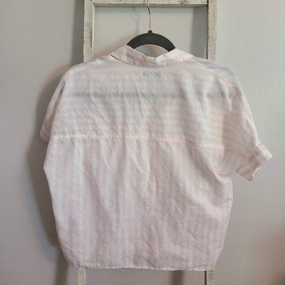 Madewell small pink white stripe button down front knot dolman sleeve top - Picture 6 of 6